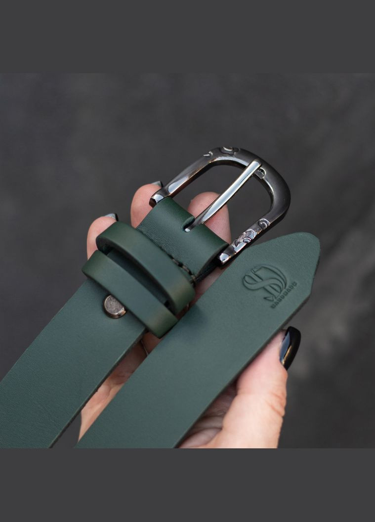 Шкіряний жіночий ремінь зелений з чорною пряжкою SD Handmade (357489768)