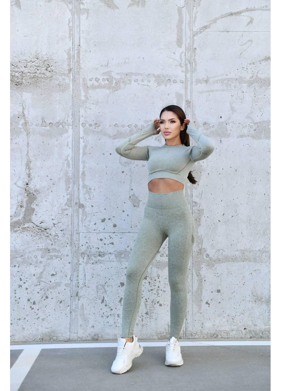 Фітнес костюм PUSH UP, оливковий / Жіночий безшовний спортивний костюм із лосинами ПУШ АП, оливковий / Фітнес комплект для жінок No Brand (367610226)
