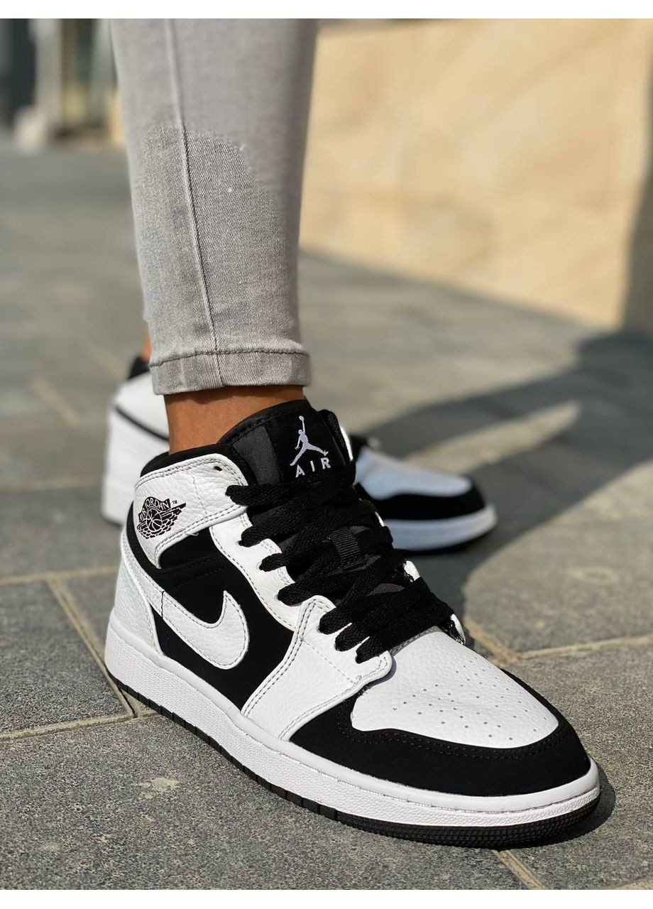 КРОССОВКИ ЖЕНСКИЕ NIKE AIR JORDAN 1 RETRO HIGH WHITE BLACK НАЙК АИР ДЖОРДАН No Brand чёрные демисезоны (368857973)