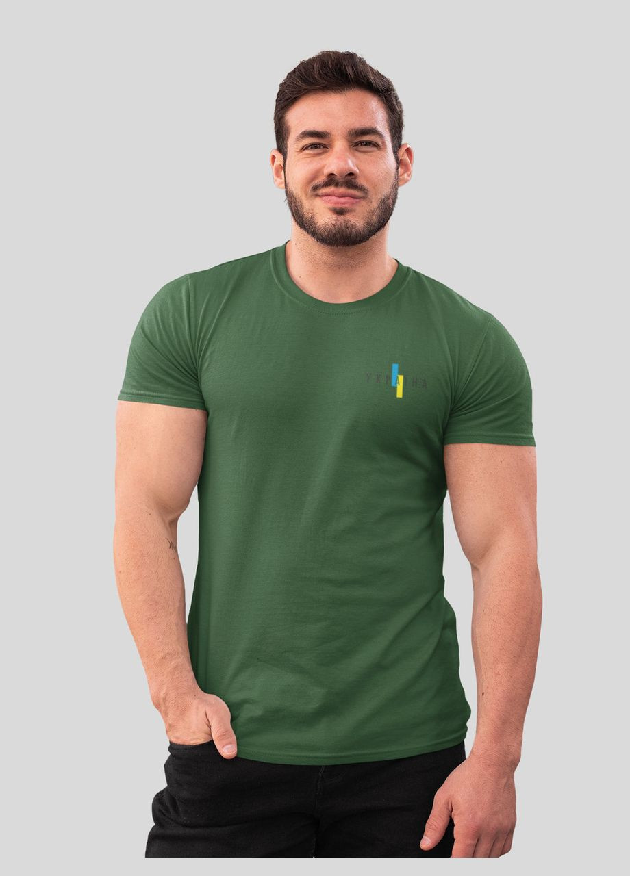 Хаки (оливковая) футболка мужская с надписям украина на груди с коротким рукавом Mishe