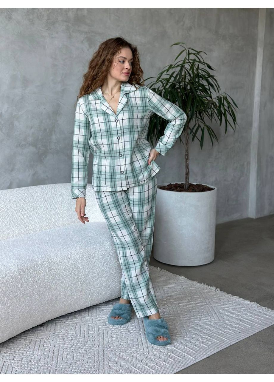 Бірюзова всесезон піжама жіноча - домашній костюм сорочка + брюки No Brand