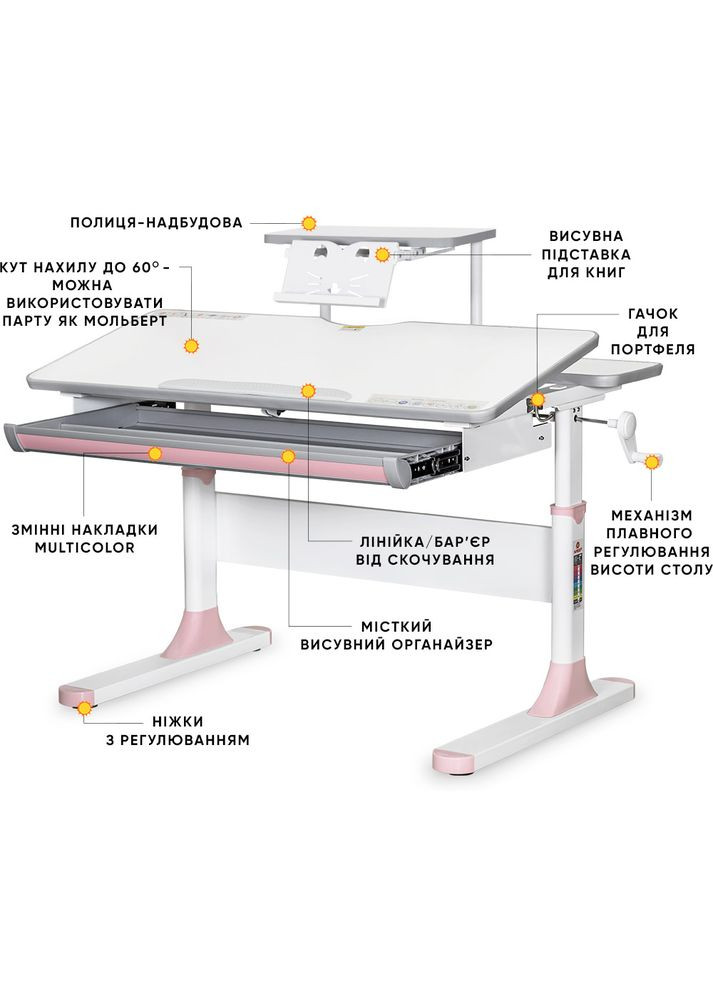 Дитячий стіл Edmonton Multicolor PN з полицею S50 (арт. ) Mealux BD-610 W/MC + PN + S50 WG (361497836)
