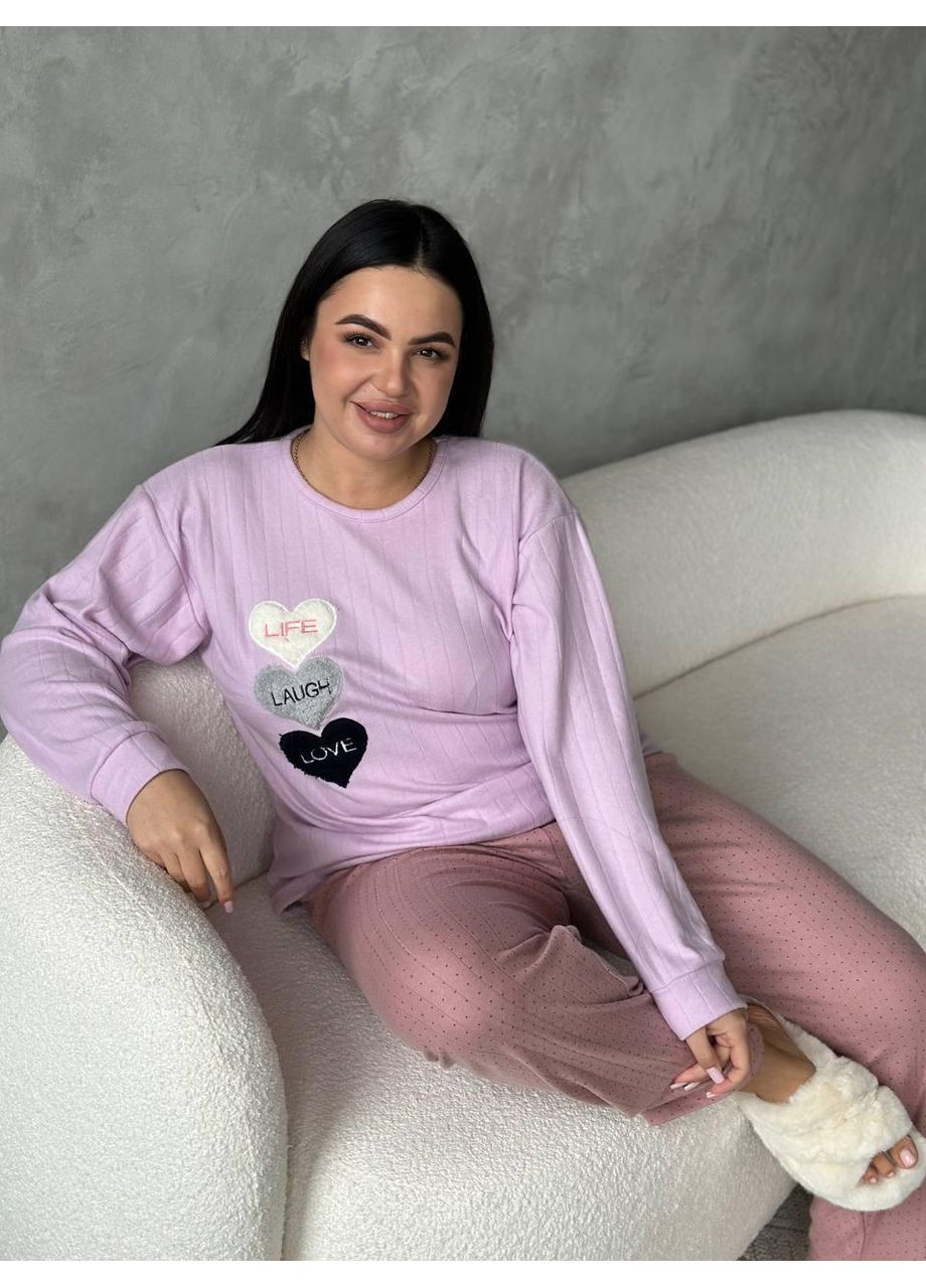 Лавандова жіноча піжама plus size лавандова з серцями / жіночий домашній комплект великий розмір / жіноча турецька піжама No Brand