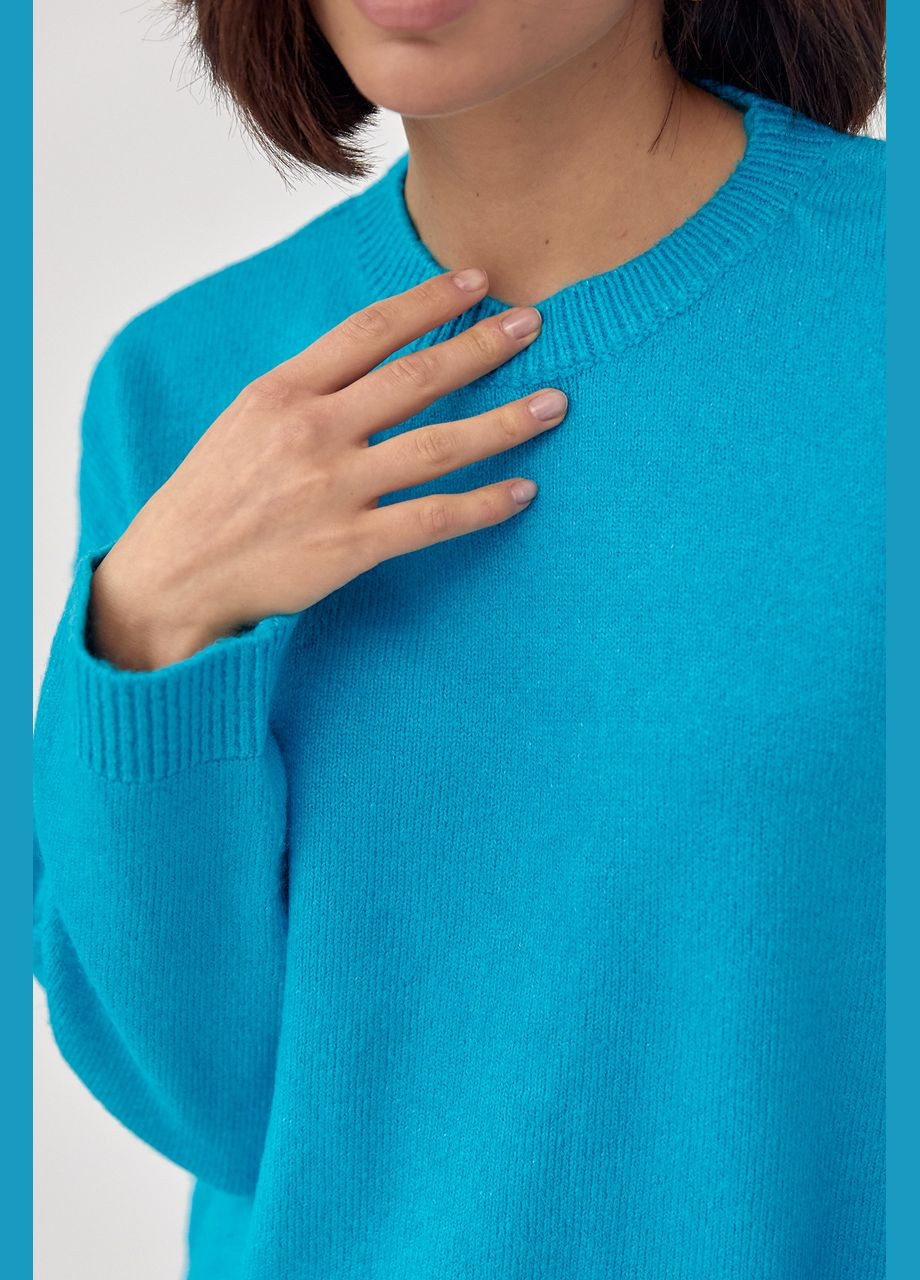 Блакитний демісезонний жіночий в'язаний джемпер оверсайз - блакитний колір, one size (sku_231108) No Brand
