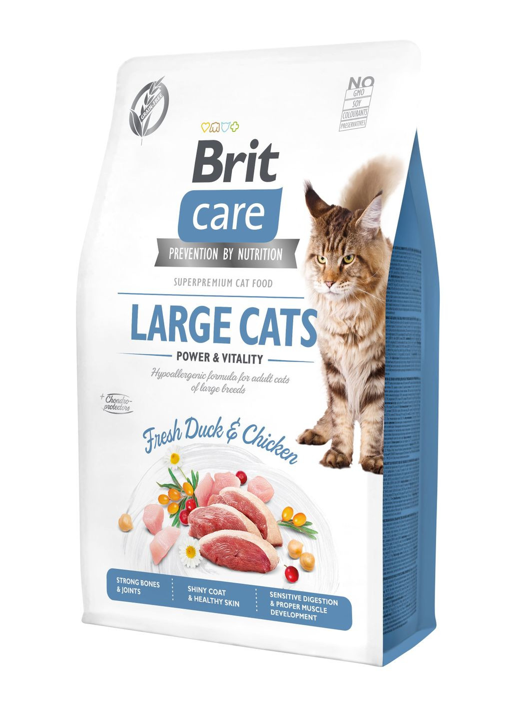 Сухой корм для кошек больших пород Cat GF Large cats Power & Vitality с уткой и курицей 2 кг Brit Care (279562271)
