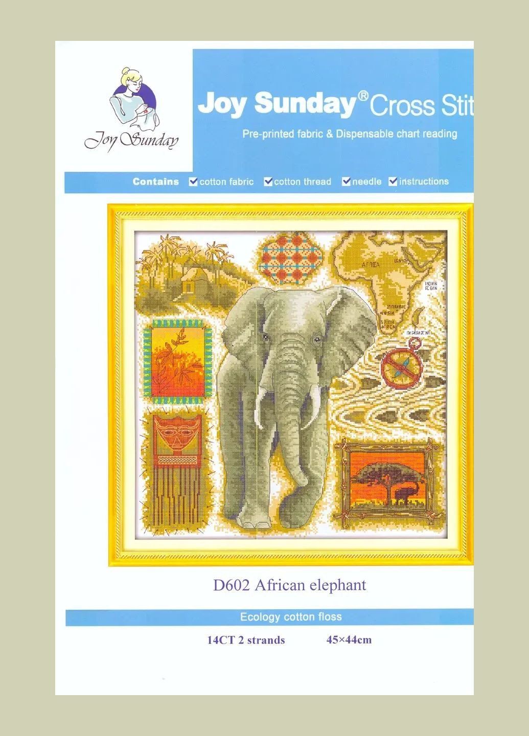 Набір для вишивання за нанесеною на канву схемою "African elephant". AIDA 14CT printed 45*44 см Joy Sunday (313613664)
