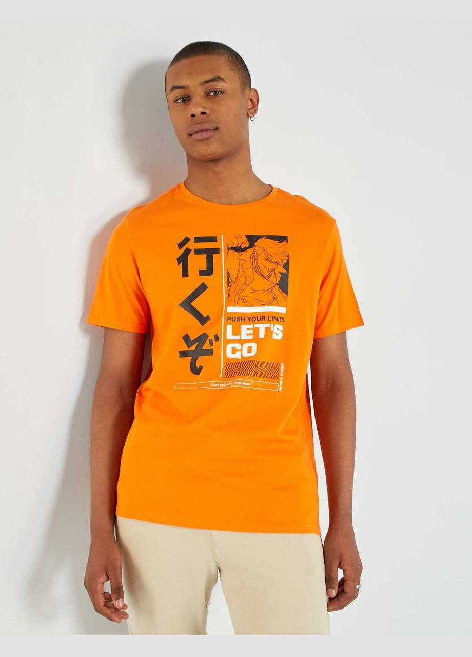 Помаранчева футболка basic,помаранчевий з принтом, Kiabi