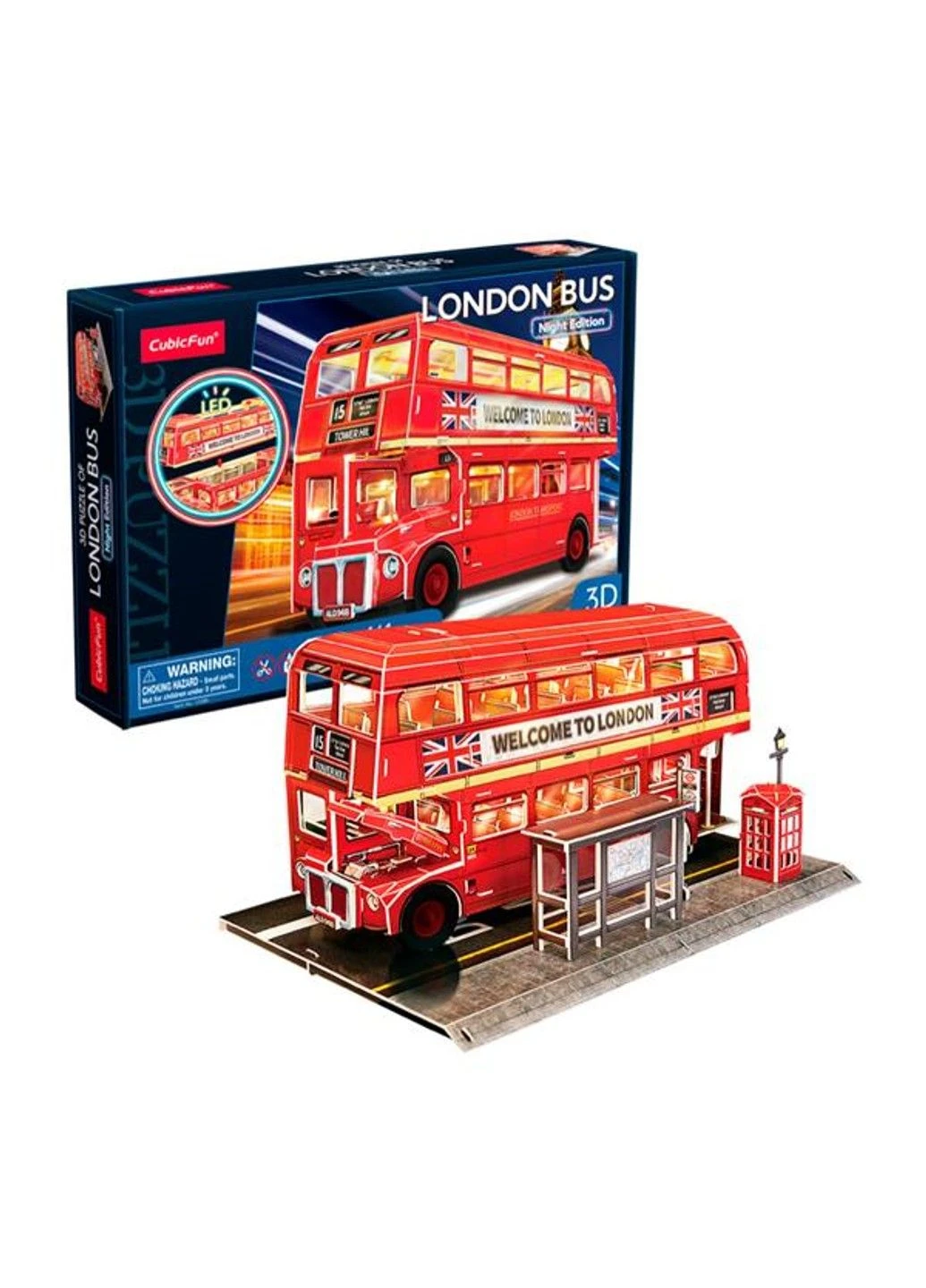 3D пазл CubicFun City Line з LED-підсвіткою Лондонський автобус (L538h) Cubic Fun (331299255)