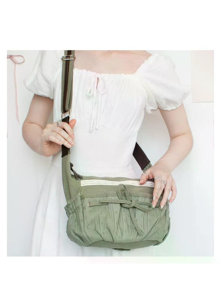 Сумка крос-боді FairyCore на блискавку місткий месенджер лоліта азійський ретро стиль оливкова з мереживом й шнурівкою аніме y2k No Brand (369153901)