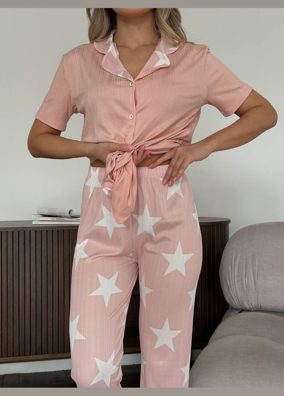 Рожева всесезон піжама (рубашка з коротким рукавом, шорти) сорочка + шорти Elanzh