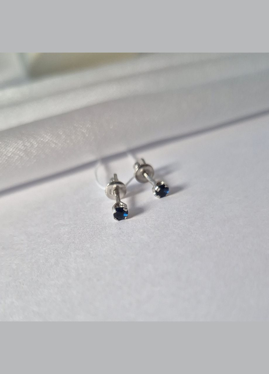Срібні Сережки гвоздики на закрутках із Синім каменем 3 мм срібло 925 проби Родоване 72305с 0.85г No Brand (306741892)