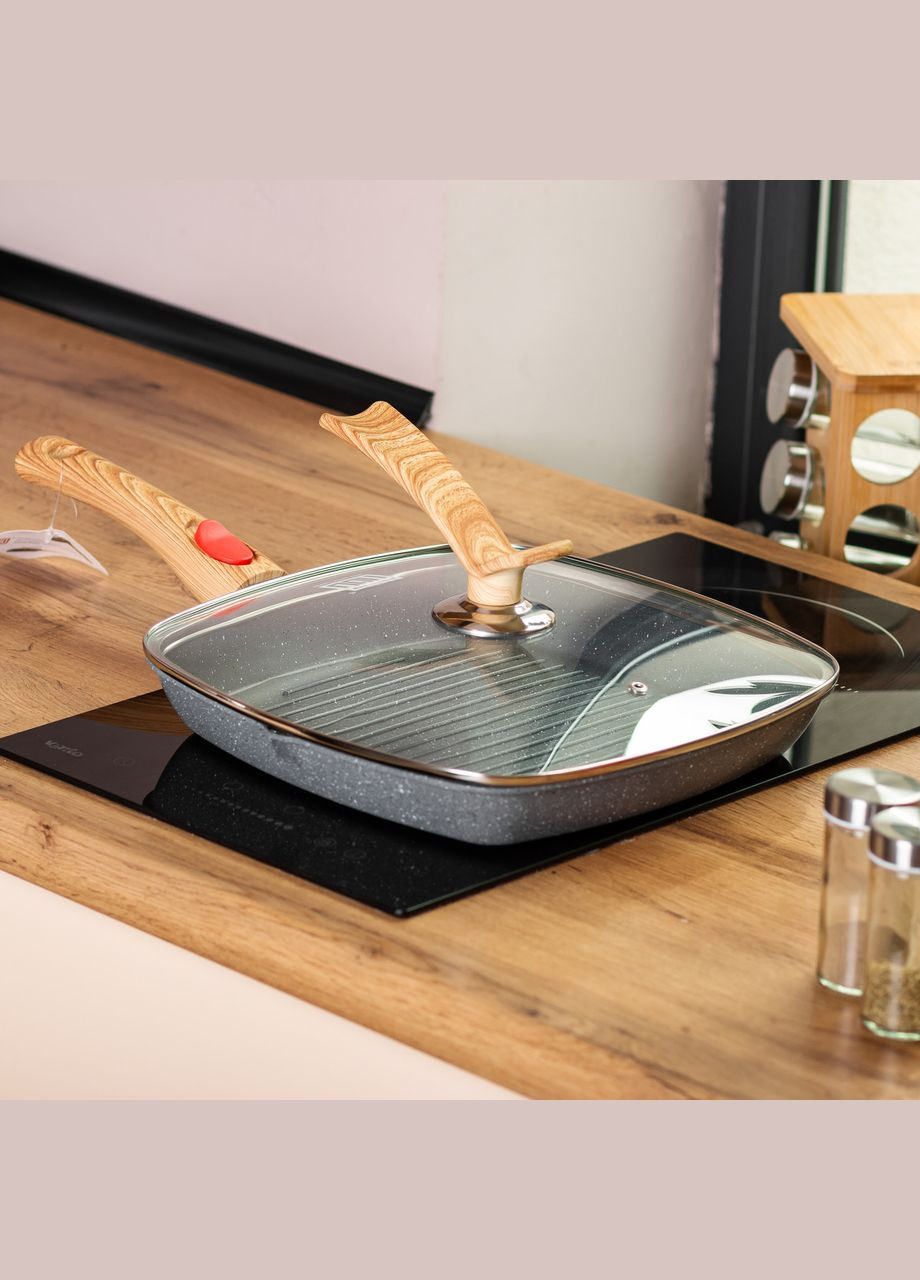 Сковорода-гриль 28 см з антипригарним покриттям та знімною ручкою, сірий MGC (322771198)