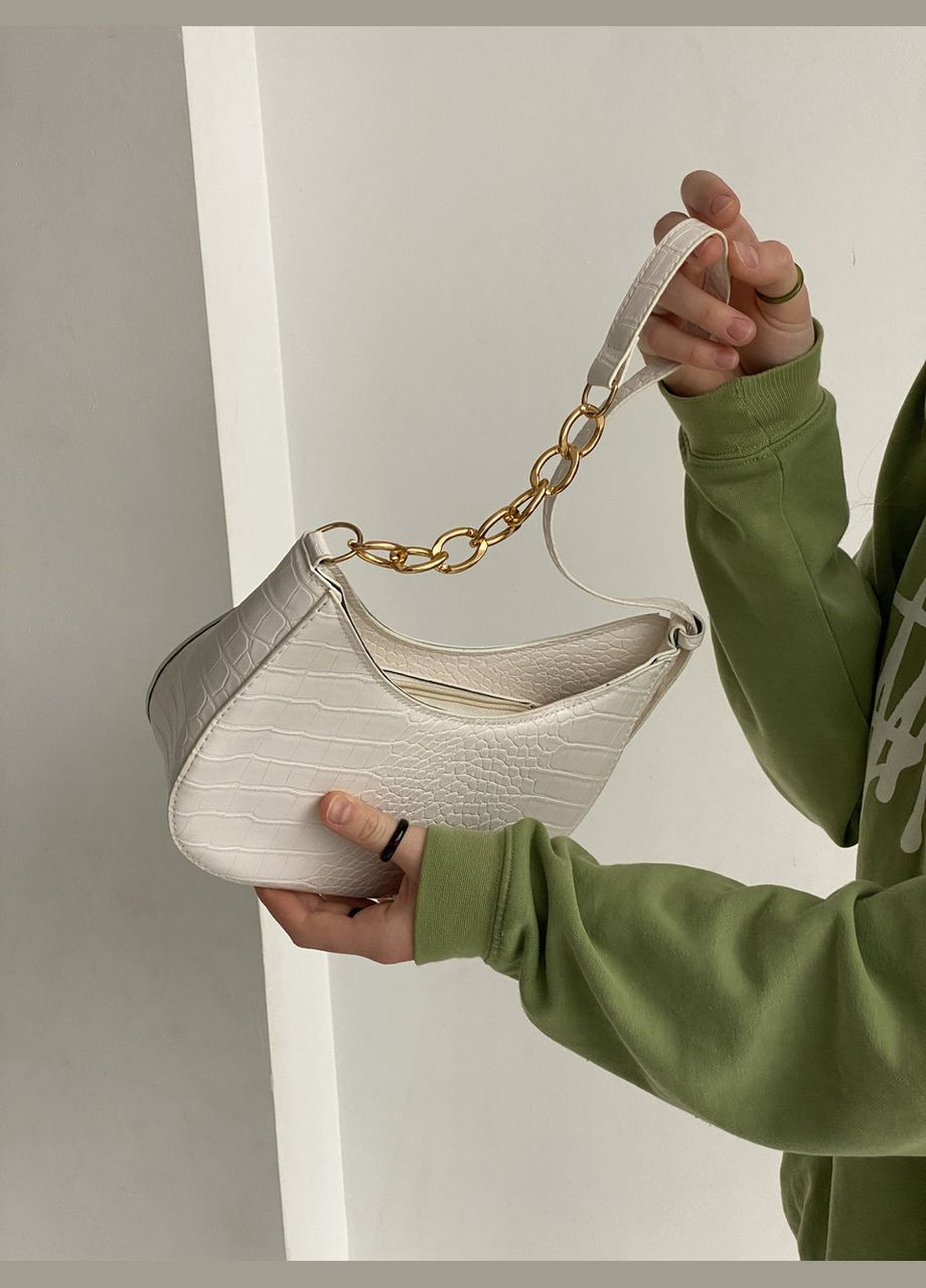 Женская сумка 6924 багет через плечо рептилия белая No Brand (296008195)
