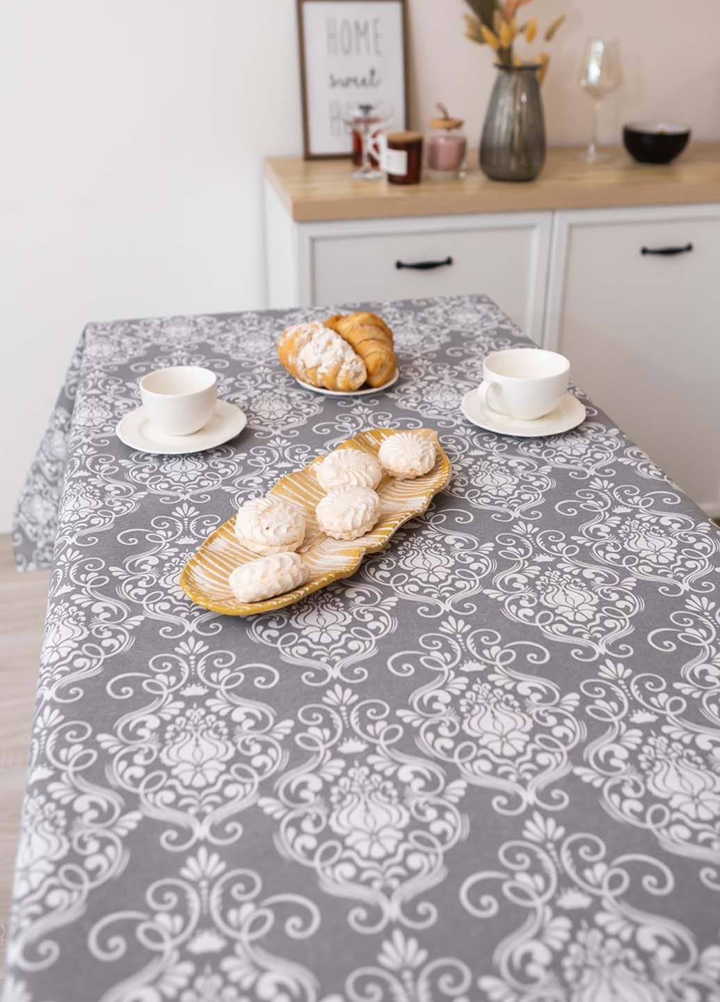 Скатертина бавовняна "Вензель" (сірий) 2.2м х 1.5м (розкладний стіл) Homedec - (352767928)