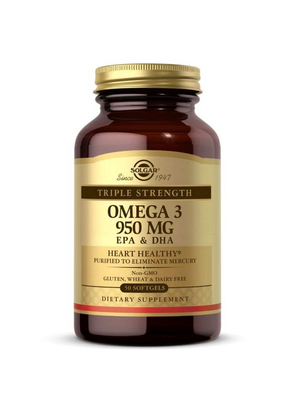 Жирні кислоти Triple Strength Omega 3950 mg, 50 капсул Solgar (293481067)
