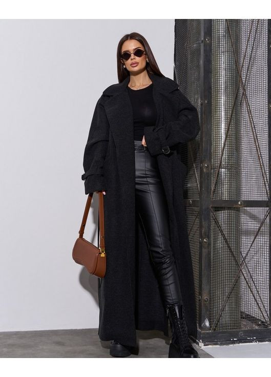 Чорне демісезонне Кашемірове пальто з розрізами оверсайз ISSA PLUS