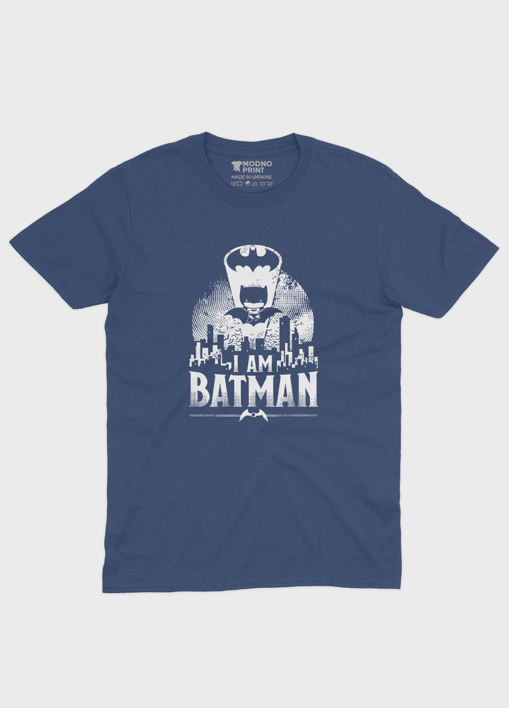 Темно-синяя мужская футболка с принтом супергероя - бэтмен (ts001-1-nav-006-003-039) Modno