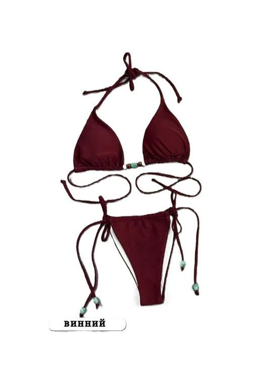Бордовый летний раздельный купальник амазонка, шторки с трусиками бразилиана s m l (44 46 48) винный Po Fanu