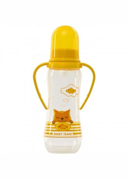 Пляшечка для годування Baby Team із силіконовою соскою і ручками 0+ 250 мл жовта (268146953)