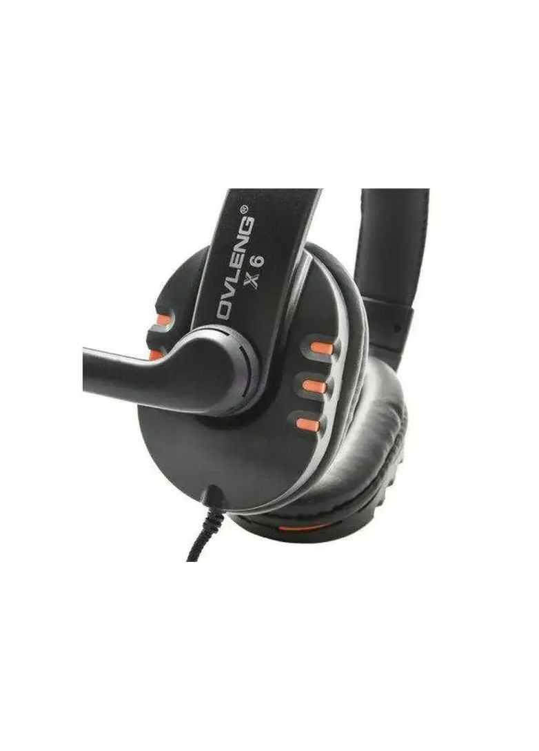 Игровые наушники накладные с микрофоном для компьютера кожзам 32Ом 20Гц-20кГц 3,5мм (mini-jack) X6 Черно-оранжевый Ovleng (350349077)