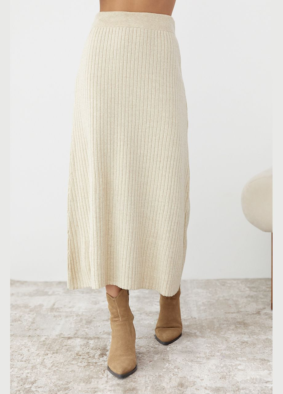Бежевая повседневная, вечерний однотонная женская юбка миди в широкий рубчик Liton