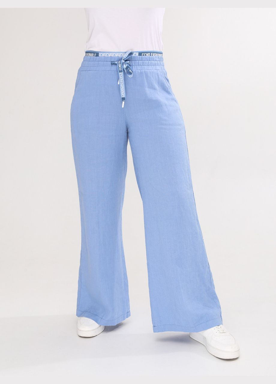 Брюки женские голубые льняные палаццо на резинке Estensivo Палаццо (293956580)