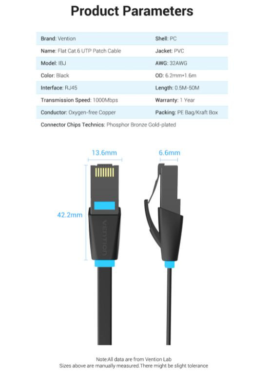 Патч-корд 1м CAT6 RJ45 Ethernet 1000мбіт/c Vention (300523991)