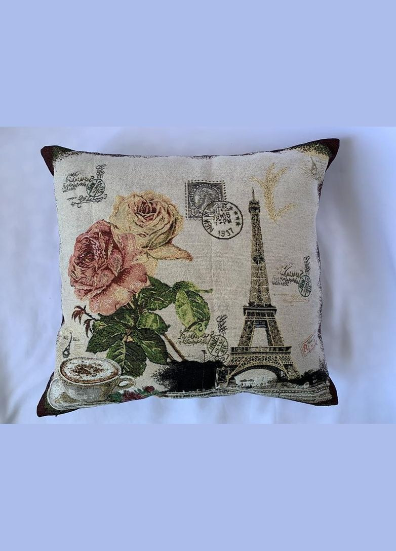 Подушка декоративная на диван ткань гобелен Париж 45*45 см, съемный чехол на молнии Hanna (317171306)