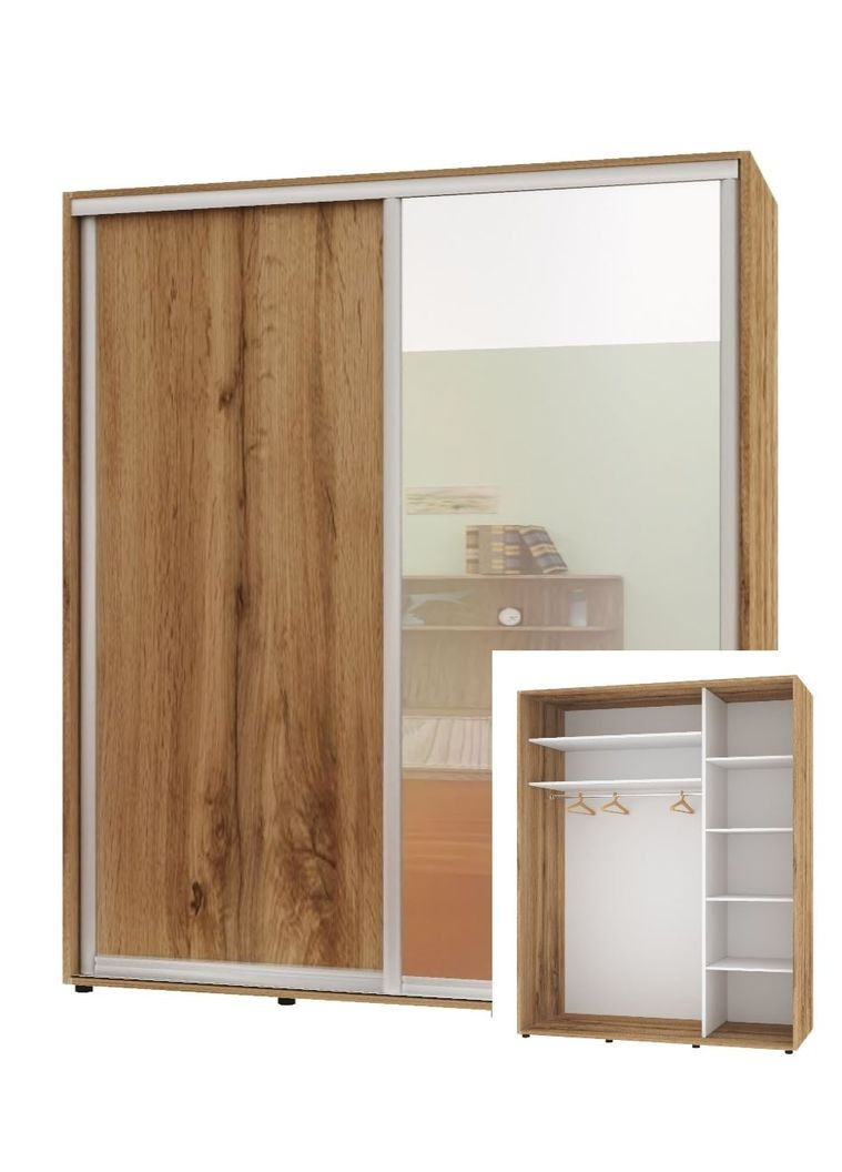 Шкаф-купе двухдверный Комфорт Мебель 200*60*210 см Дуб золотой ДСП + Зеркало Стандарт Комфорт Меблі (360437559)
