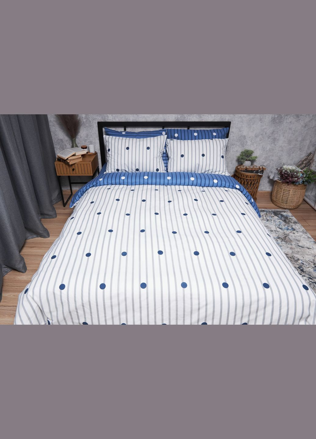 Комплект постельного белья Бязь Gold Люкс «» двуспальный 175х210 наволочки 4х50х70 (MS-820004768) Moon&Star peas blue (293147805)
