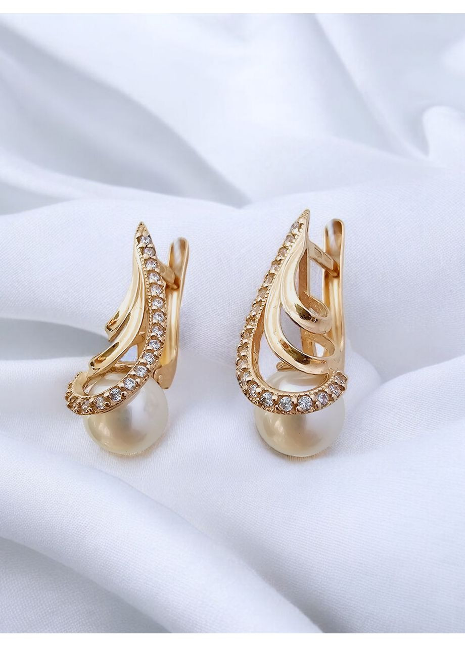 Золотые серьги с жемчугом и фианитами. Tango (354700142)