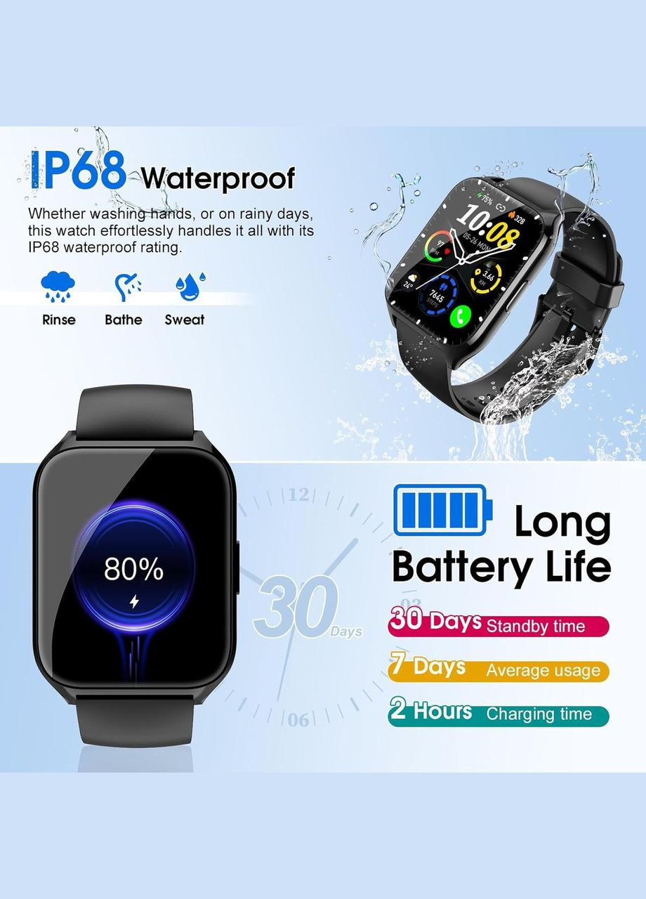 УЦІНКА! Cмарт годинник DUSONLAP, 1,85-дюймовий Smartwatch з набором/відповіддю дзвінків, пульсометром/SPo2/монітором сну, IP68 Smart Watch (323135501)