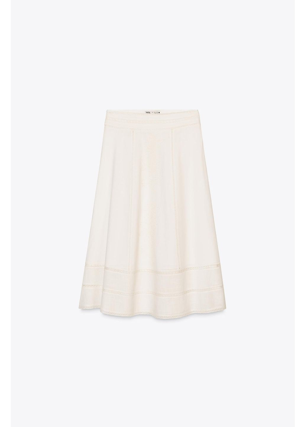 Белая повседневная, кэжуал юбка миди с вышивкой Zara клешированная