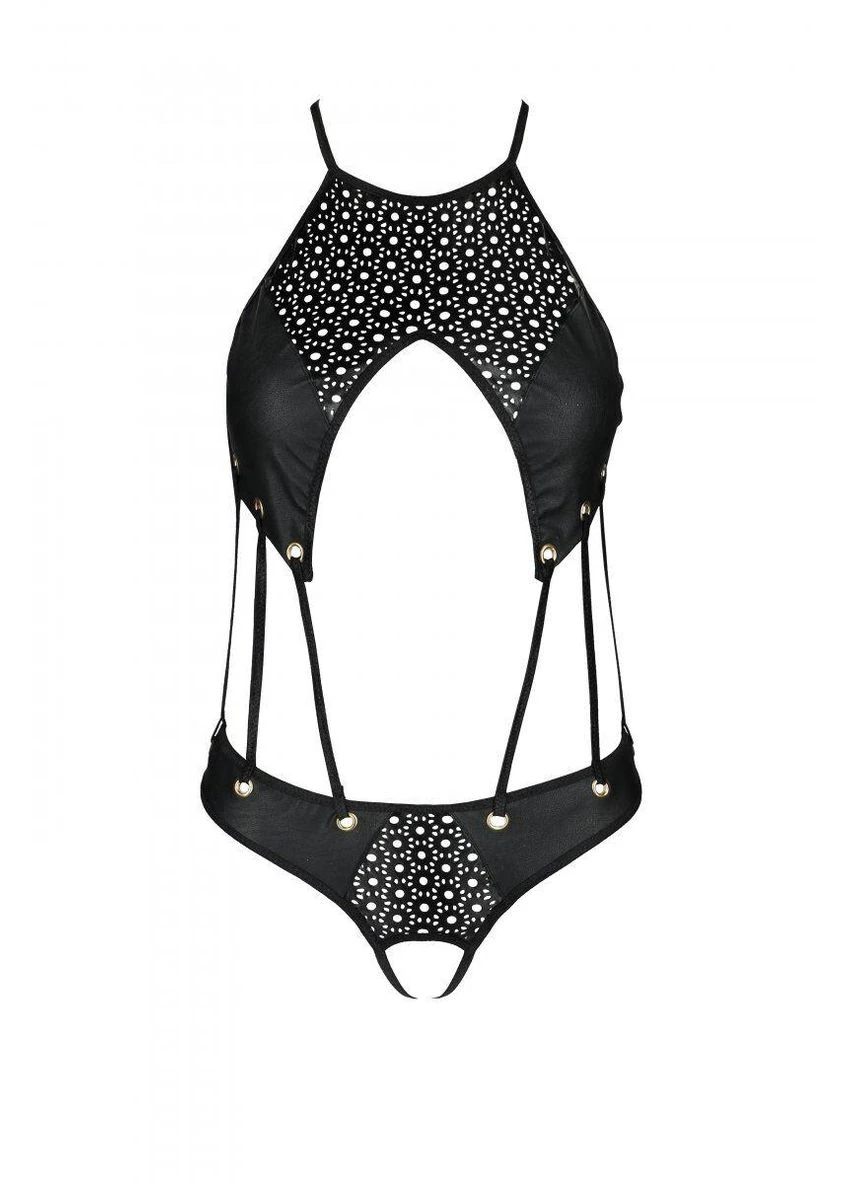 Боді з еко-шкіри Passion Body black : з ремінцями і перфорацією Feromon Tamaris (302516799)