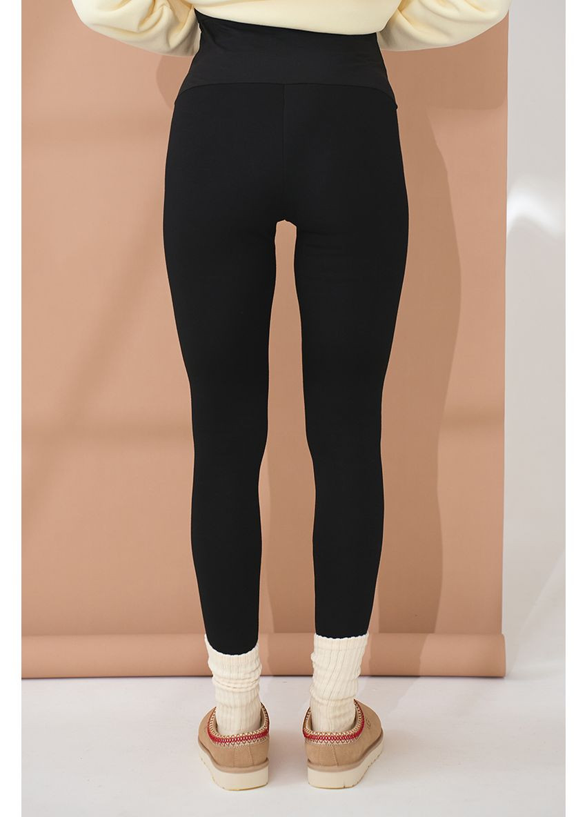 Черные черные теплые леггинсы лосины для беременных на меху с высоким поясом на животик Юла мама