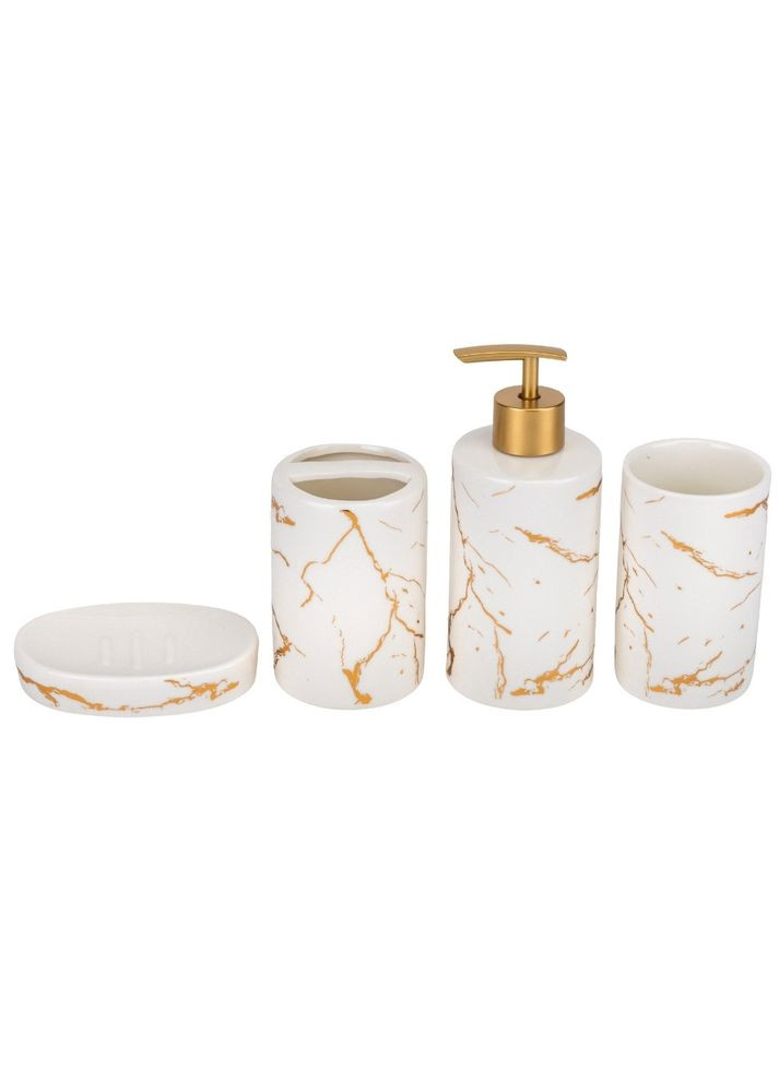 Набір для ванної кімнати 4 предмети кераміка 9190-011 білий із золотом No Brand (346152468)