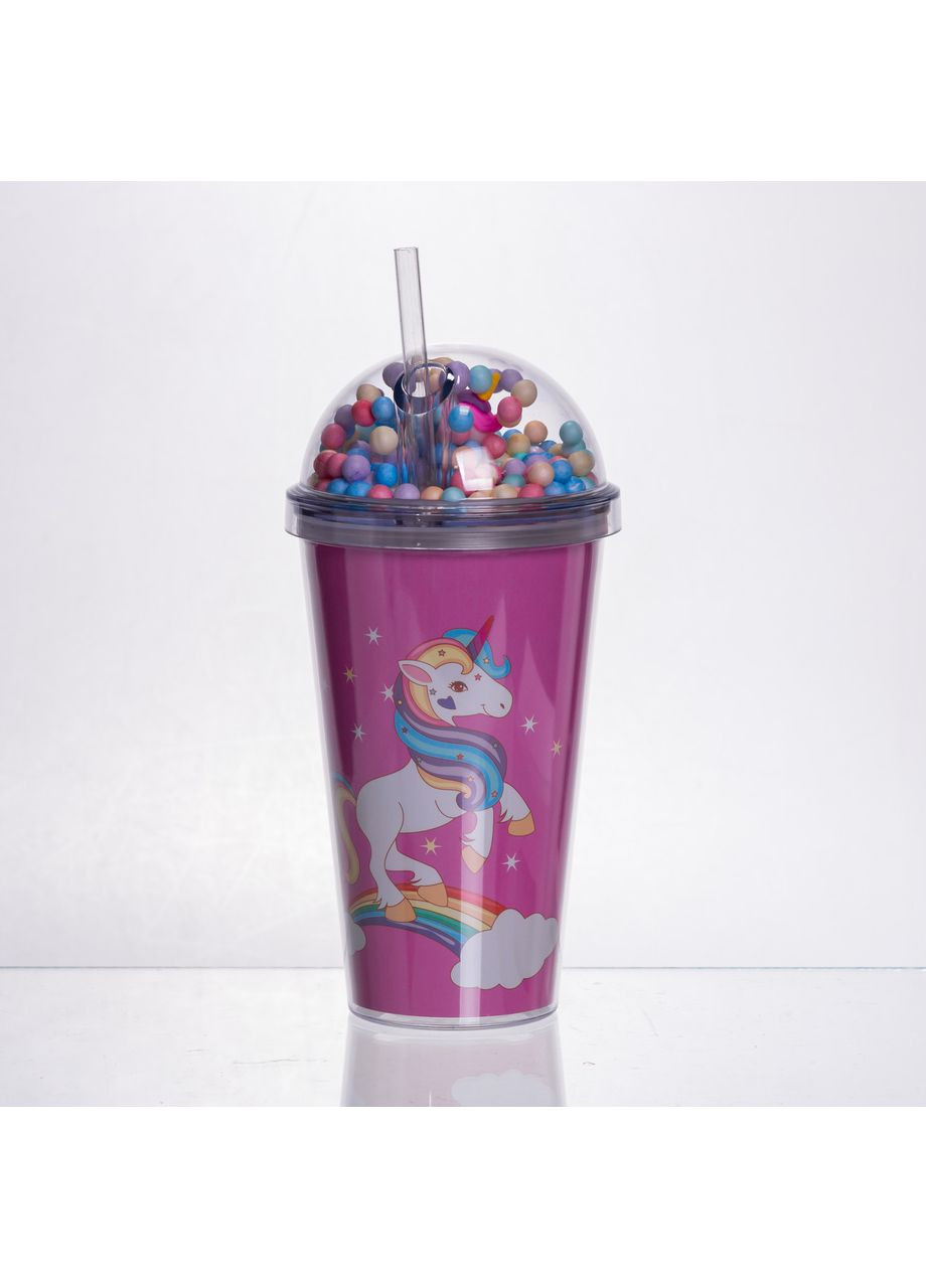 Пластикова склянка з трубочкою та кришкою 400 (мл) багаторазова пластикова склянка Малиновий HP-18-2P Yiwu (369673456)