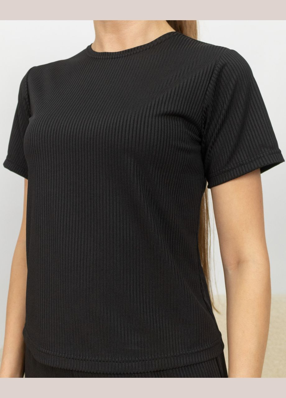 Черная всесезон пижама женская из рубчика футболка и штаны черный Maybel