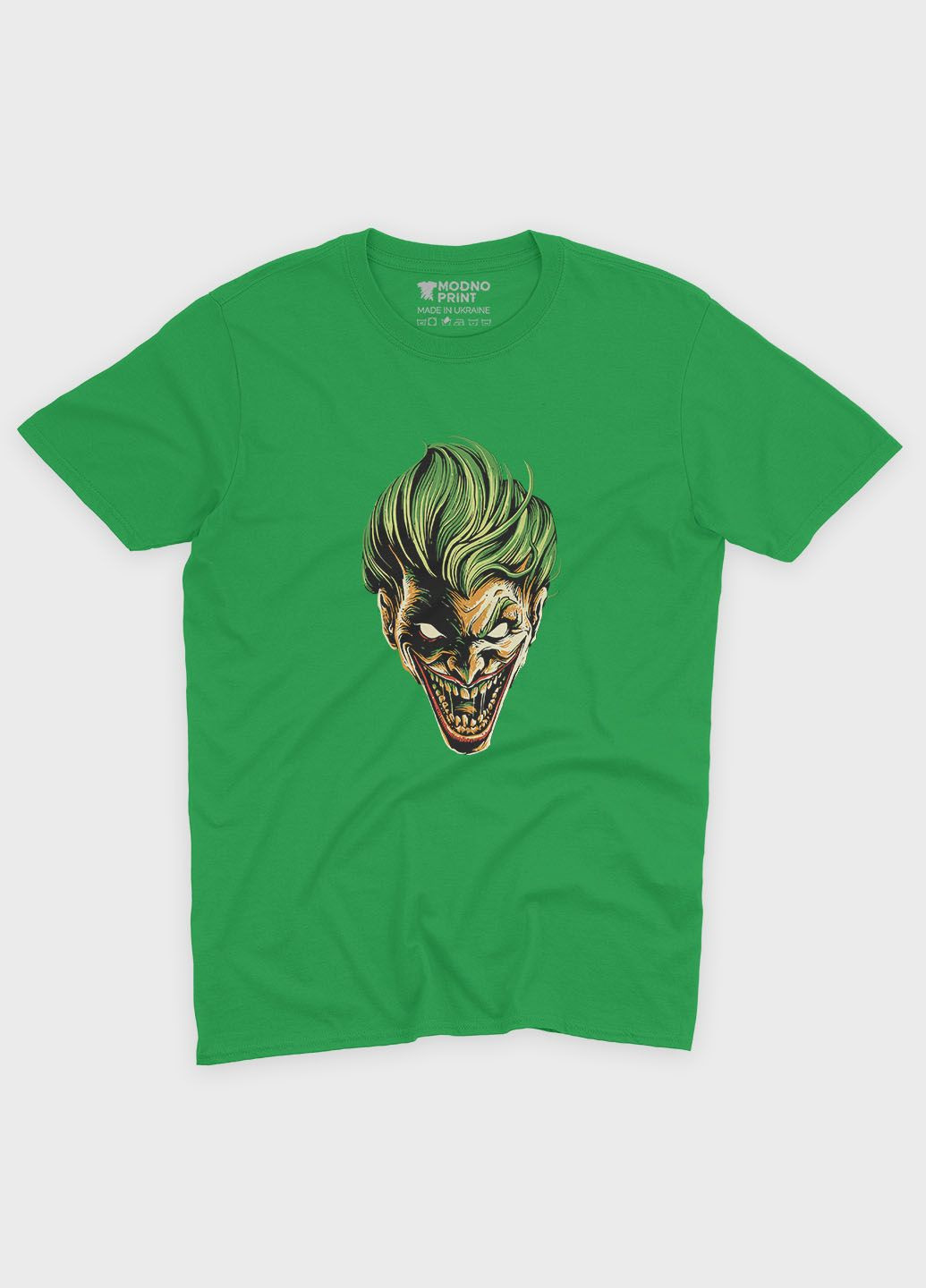 Зелена демісезонна футболка для дівчинки з принтом суперзлодія - джокер (ts001-1-keg-006-005-026-g) Modno