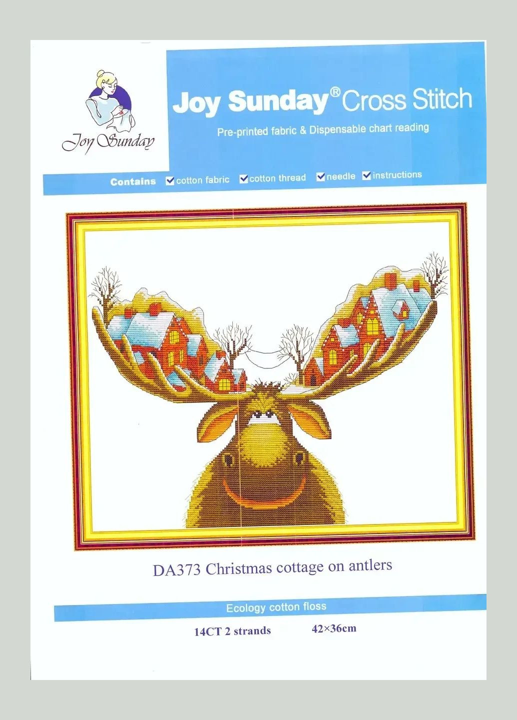Набор для вышивания по нанесённой на канву схеме "Christmas cottage on antlers". AIDA 14CT printed 42*36 см Joy Sunday (313613512)