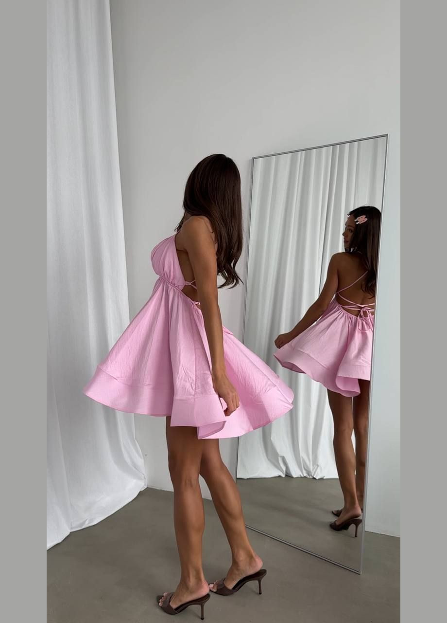 Рожева ніжна літня сукня з відкритою спинкою та без рукава рожевого кольору для спекотних днів No Brand однотонна