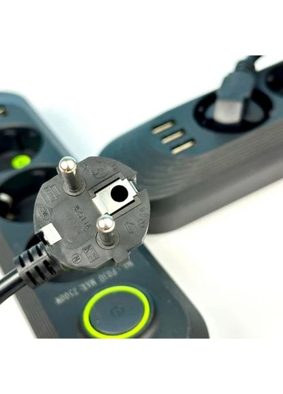 Сітковий фільтр-підовжувач 3 розетки 3USB 2500W із заземленням для дому та офісу чорний підовжувач із захистом від перевантажень ProDobro (365442636)