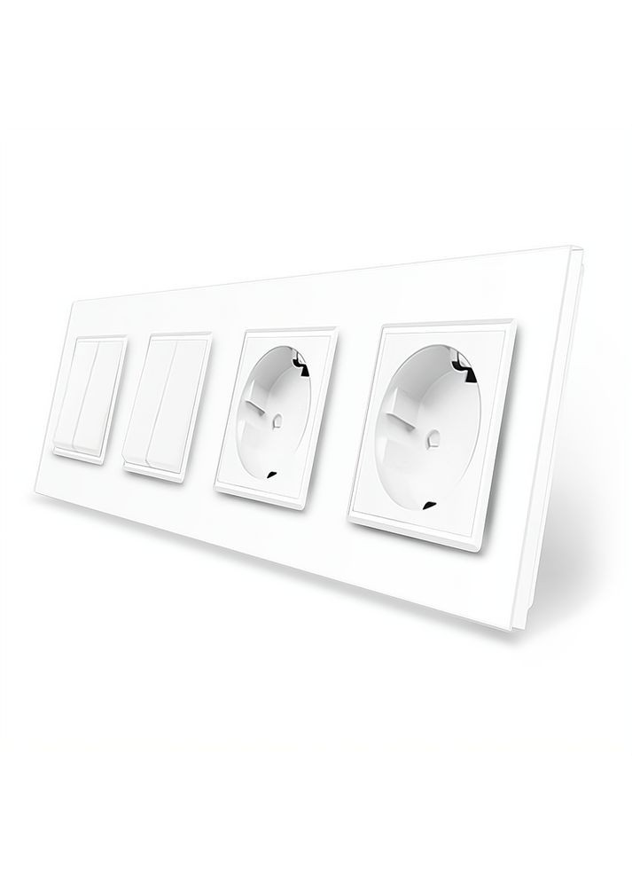 Чотирьохклавішний вимикач (2-2) з подвійною розеткою білий скло (VL-C7K2/K2/FCTC16A/FCTC16A-8WP) Livolo (371260587)