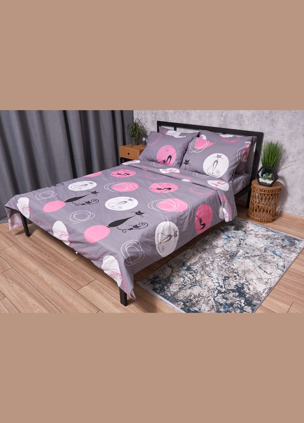 Комплект постільної білизни Бязь Gold Люкс «» євро 200х220 наволочки 2х70х70 (MS-820002625) Moon&Star Mauve Cats (286762657)