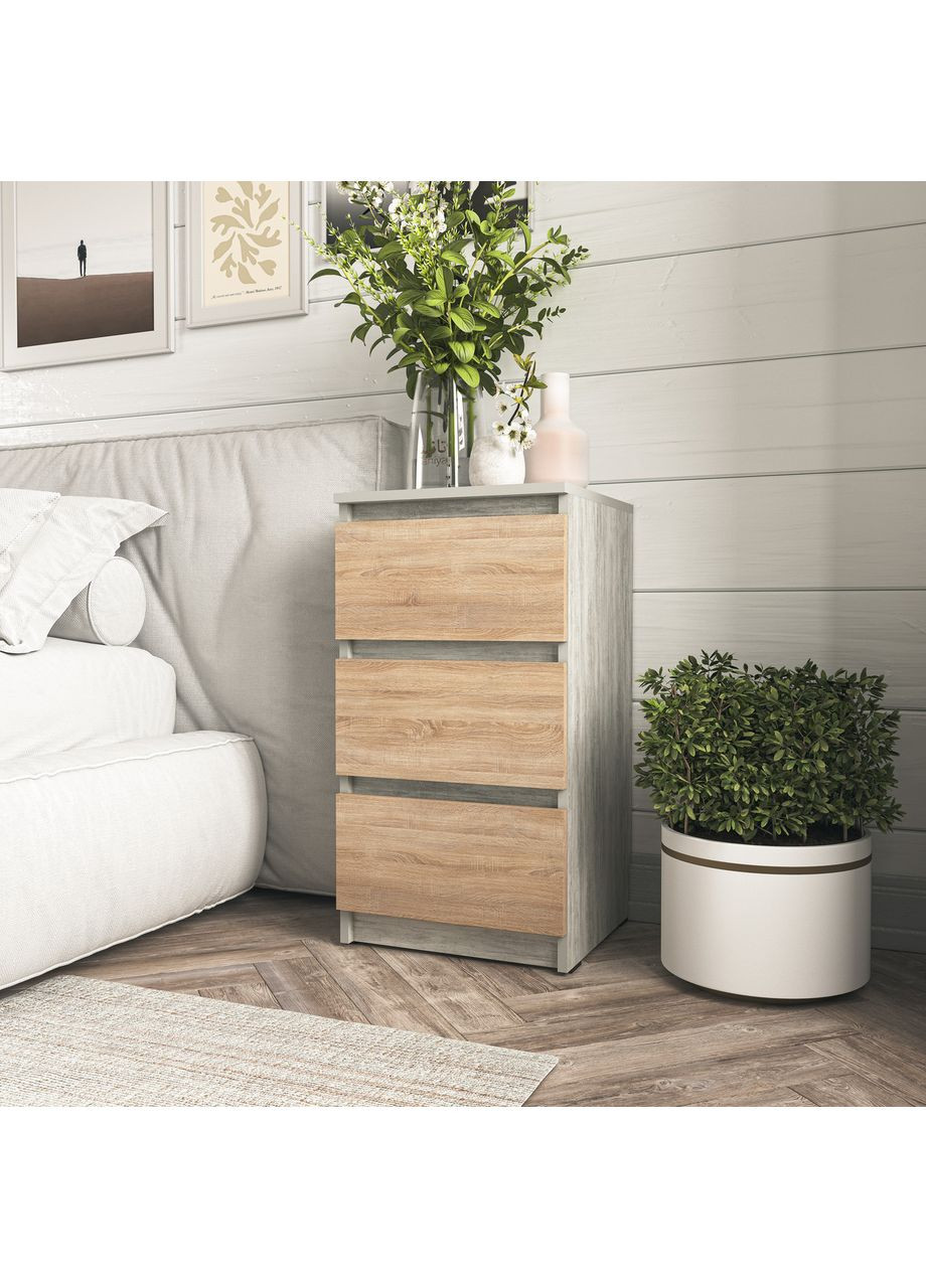 Приліжкова тумба на три ящика без ручок MT-216 400*758*398 бетон/дуб сонома No Brand (358928694)