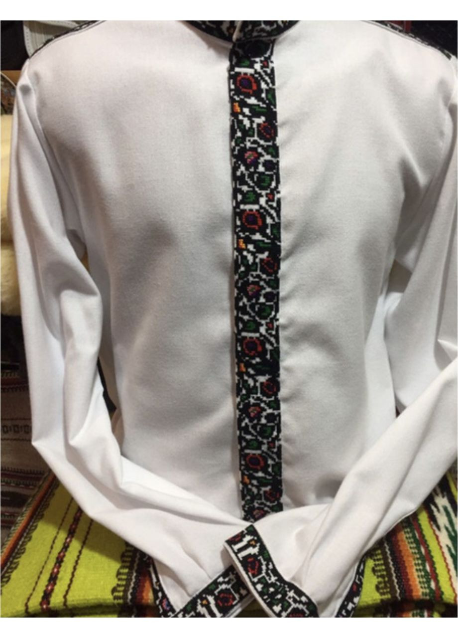 Белая стильная мужская вышиванка на белом домотканом полотне ручной работы ч-1009. m (371907825)