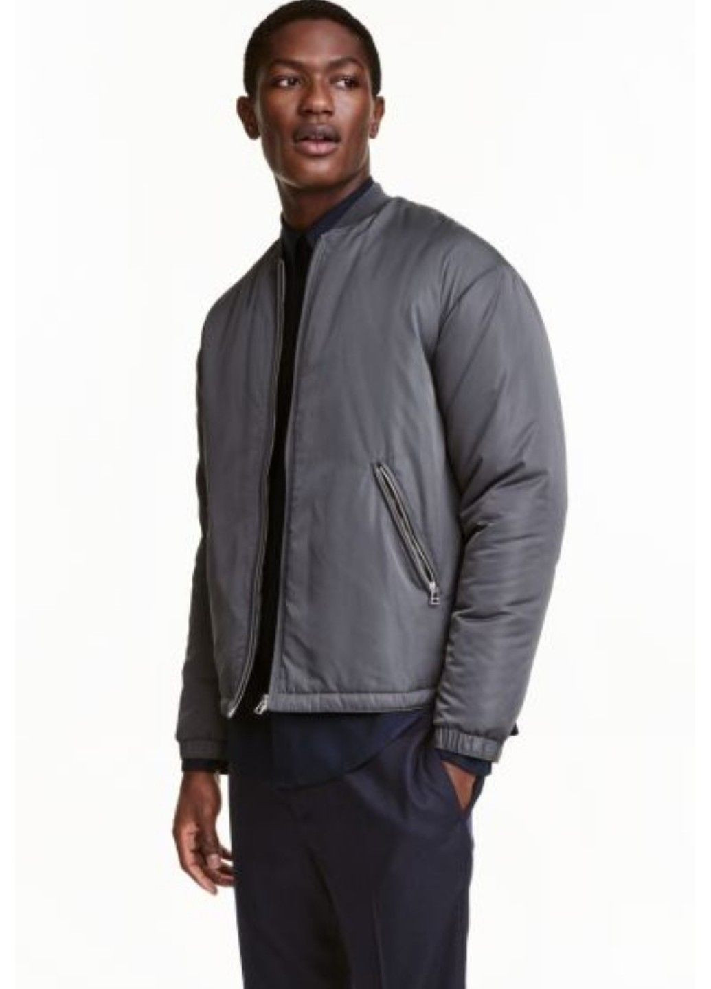 Темно-серая демисезонная мужская куртка бомбер н&м (56654) xl темно-серая H&M