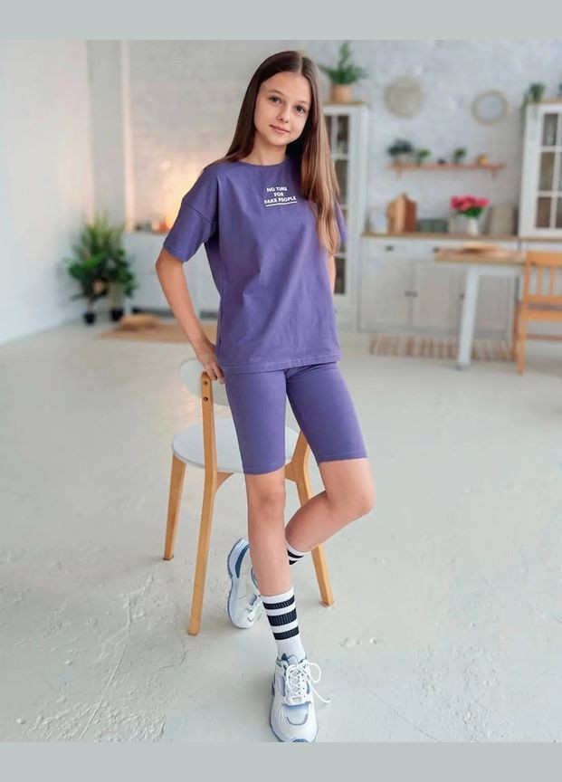 Фиолетовый летний комплект для девочки подростковый (футболка+велосипедки) hc (h001-6420-036-33-1) No Brand