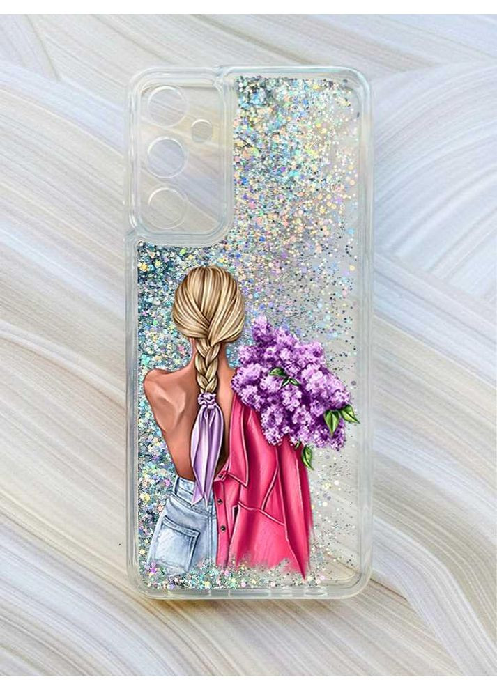 Чохол з плаваючими блискітками на Samsung Galaxy M34 5G Сріблястий:: Дівчина з бузком (принт 7) CASE CONTROL (360687853)