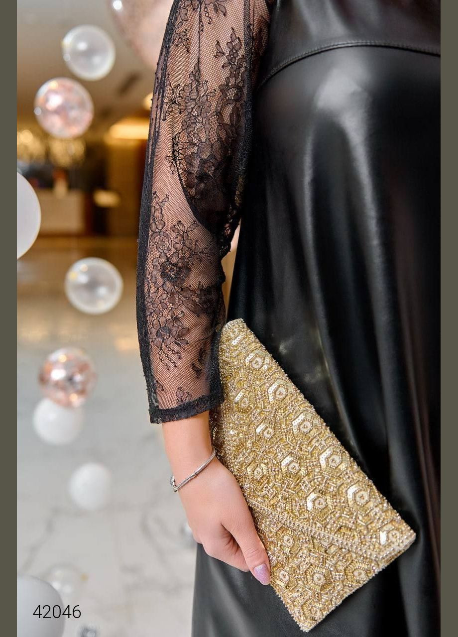Чорна вечірня коктейльна сукня зі штучної шкіри Liton однотонна
